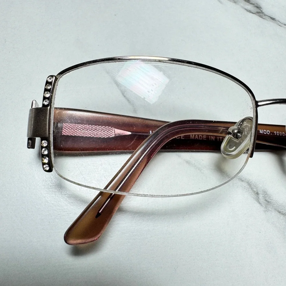 Versace 1090-B Brown Glitter Rhinestone Semi Rimless Eyeglass Frames 50-18-130